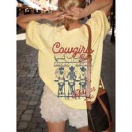 1pc Women's Summer Round Neck Short Sleeve T-Shirt, Western Cowgirl & English Letter Print, Loose Ca