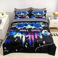 Wajade Gaming Comforter Set Twin Size Bed in a Bag for Boys and Girls, 7 Pieces Kids 3D Video Game C