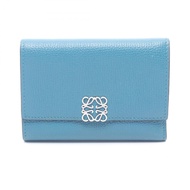 【二手】 LOEWE Anagram Vertical 小型三折皮夾 C821S33X12 藍色皮革 Anagram Vertical 小型女用皮夾
