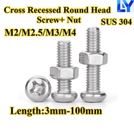 [LY-YTJSZH] in Stock 304 Stainless Steel Cross Round Head Screw+hex Nut Two-piece Combination M2/M2.