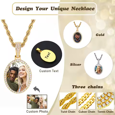 Custom Iced Out 28mm Ellipse Memory Pendants Necklace Hip Hop Custom Photo Locket Picture Pendant Ph