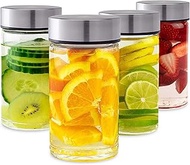 Juice Bottles - 4 Pack Wide Mouth Glass Bottles with Lids - for Juicing, Smoothies, Beverage Storage