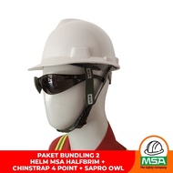 MSA V Gard Halfbrim Helmet + Chinstrap + Safety Glasses Bundling Package of 2 Safety Helmets