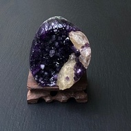 招財開運-天然原礦異象頂級招財聚財手帝王紫 紫晶鎮共生方解石