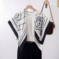 Twill Imitate Silk Square Scarf 88cm(35inch)/80g Women Printed Sunscreen Shawl Breathable Muslim Tud