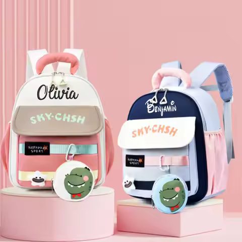 Personalized Embroidery Men's And Girls' Backpacks, Cute Cartoon Kindergarten Backpacks, Lightweight