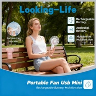 Mini Fan Multifunction Portable Fan USB Rechargeable Battery Kipas Fan