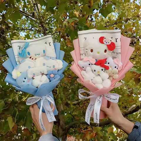 Valentine Hello Kitty Plush Bouquet Kuromi My Melody Cinnamoroll Plush Dolls Cartoon Stuffed Christm