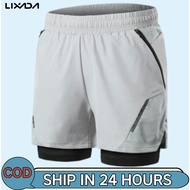 [LIXADA MALL] 2-In-1 Men Running Shorts with Zipper Pockets Quick Dry Exercise Shorts for Training G