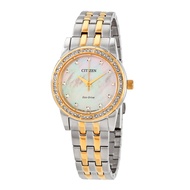 CITIZEN EM0774-51D ECO-DRIVE Solar Powered SILHOUETTE CRYSTAL Swarovski Crystals Analog Mother of Dial Two Tone Stainless Steel Band WATER RESISTANCE CLASSIC LADIES WATCH