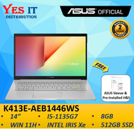 Asus Vivobook K413E-AEB1446WS 14" Laptop (I5-1135G7, Intel Iris Xe , 8GB, 512GB SSD, W11H+OPI, 2YW) Free Bag