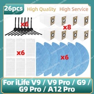 Compatible For ( iLife V9 / V9 Pro / G9 / G9 Pro / A12 Pro ) Parts Side Brush Hepa Filter Mop Cloth 