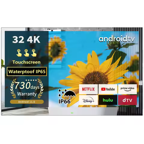 Soulaca 32inch Big Touchscreen Android11.0 Bathroom Mirror Smart TV with Waterproof IP65 4K WiFi Blu