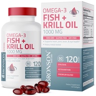 Bronson Omega-3 Fish + Krill Oil 1000 MG EPA DHA Astaxanthin Premium Blend - Joint, Brain & Eye Heal