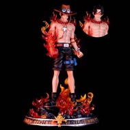One Piece GK Fantasy Ace Figure Model Double-Headed Carving Large Size Fire Fist Ace Ornament Gift