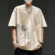New Chinese Style Printing Cotton Short Sleeve T-shirt Men's 2026 Summer New Heavy Fashion Loose Nat