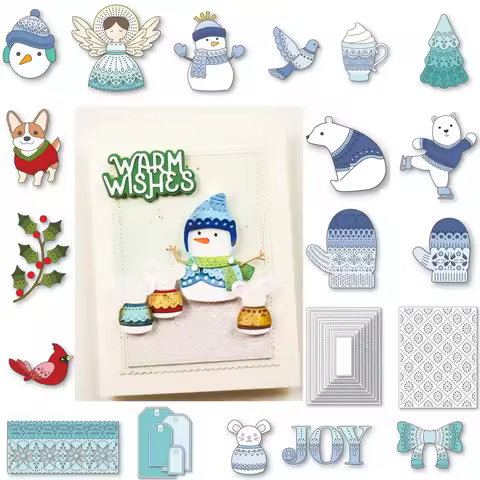 Christmas 2025 Snowman Tree Mouse Bear Cocoa Angel Metal Cutting Dies for DIY Making Card Scrapbook 