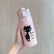 350ml/500ml Cartoon Cat Stainless Steel Vacuum Flask With Straw Portable Kids Thermos Mug Travel The