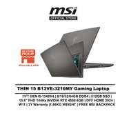 MSI Thin 15 B13VE-3216MY GAMING LAPTOP (I5-13420H /16GB /512GB/15.6 FHD 144HZ/RTX 4050 4GB/OFF HOME 