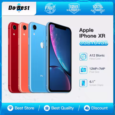 Original Apple iPhone XR 4G LTE Mobile Phone Unlocked 6.1" Display 3GB RAM 64GB/128GB/256GB ROM 12MP