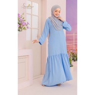 Dress Baju Kurung Plain Kedut Crepe BABY BLUE Ironless Saiz S - 5XL PLUS SIZE Ready Stock Raya Sale ( baju raya 2023 )