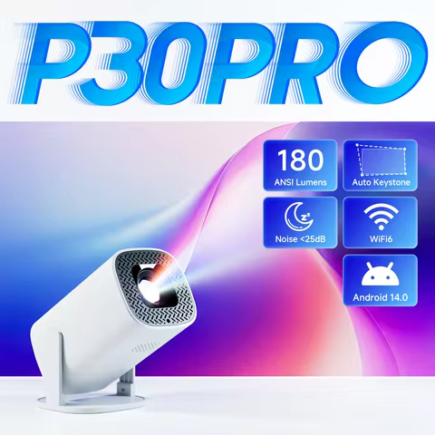 HONGTOP Smart Mini Projector Android 14 P30PRO WiFi6 BT 5.0 Support 4K 1280*720P Smart Home Cinema O