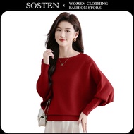 【READY STOCK】ST245 Women's Bat Sleeve Sweater Loose Solid Color Single Collar Sweater Knitted Top 針織