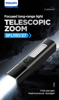 Philips | Philips SFL1151 2000mAh Telescopic Zoom Strong Flashlight with COB Side Light 8.5H Battery