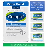 Cetaphil Deep Cleansing Bar Soap for Face & Body, Value Pack of 3 Bars x 127g 4.5Oz, For Dry to Norm