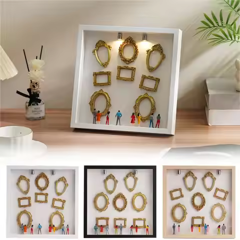 Mini Museum Silhouette Box Kit Creative Memory Display Art Set with 8 Gold Mini Frames 8 Random Figu