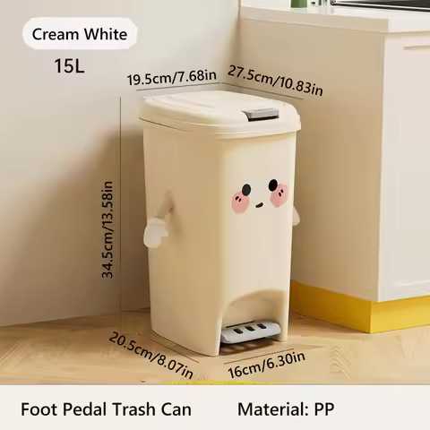 Large Capacity 8/10/15/20L Trash Can with Lid Step-on Design Garbage Can Waste Bin Living Room
