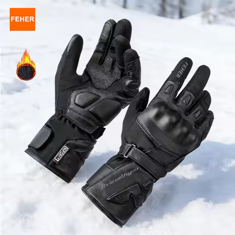 FEHER Winter Motorcycle Gloves Man Waterproof Warm Touchscreen Genuine Leather Fall-proof TPU Bone P