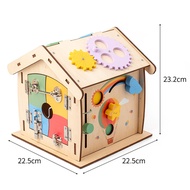 Kids Wooden Montessori House Educational Toy Busy Board Activity Object Permanence Box Fine Motor Sk