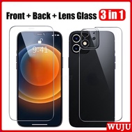 WUJU 3-in-1 Screen Protector Front and Back Compatible For iPhone 11 12 13 14 15 Pro Max XS Max XR X 7 8 Plus SE Camera Lens Screen Protector Tempered Glass