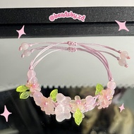 Pink Aesthetic Drawstring Beaded Bracelet Coquette Bracelet for Girls