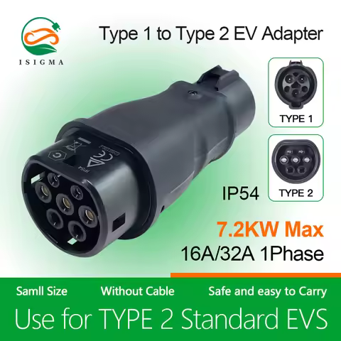 ISIGMA EV Charger Adapter Type 1 to Type 2 For Electric Car Connector EV Adaptor Type 2 to Type 1 22