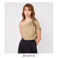 [asava ss23] Asava Signature Ruffle Blouse เสื้อผู้หญิง ไหล่เดียว แขนเคปแต่งระบาย ซิปข้าง