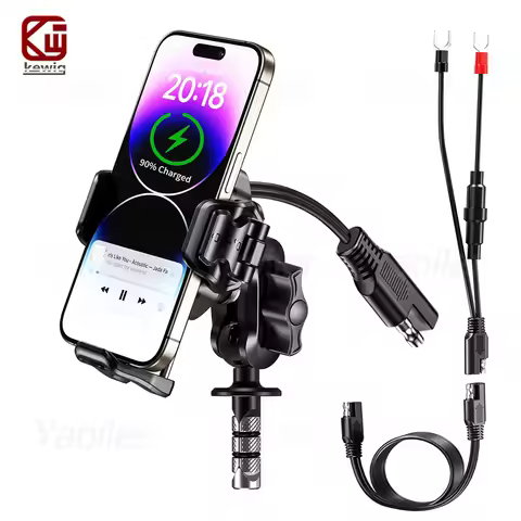NEW Motorcycle Fork Stem Shock Absorption Phone Mount Holder w/ Qi 15W Wireless Charger & 36W PD/USB