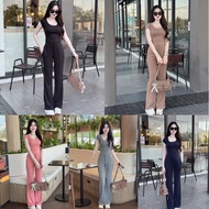 2-Piece Set U-Neck Small Bell-Bottom Pants (KU2)