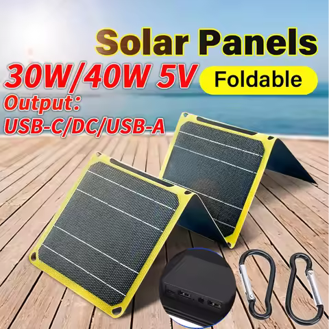 ​30W/40W 5V Foldable Solar Panel Portable Battery Phone Charger PD 20W QC 3.0 5V 9V 12V IP67 Waterpr