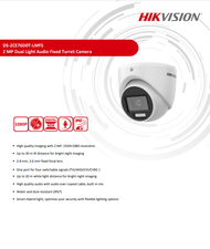 Hikvision รุ่น DS-2CE76D0T-LMFS 2.8mm กล้องวงจรปิด  Smart Hybrid Light HDTVI 2MP (ไมค์)