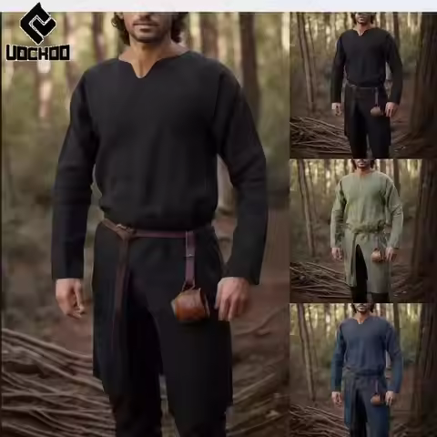 Vintage Medieval Top Men Gown Woodcutter Cosplay Costume Halloween Lomg Sleeved Outfit Adult The Hob
