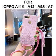 Casing Oppo A11k - Oppo A12 - Oppo A5s - Oppo A7 Softcase Glitter Lanyard