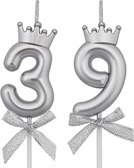VSHILI 39 93 Birthday Candles, 39th 93rd Cake Candles, Silver Happy Birthday Number 39 93 Candles Ca