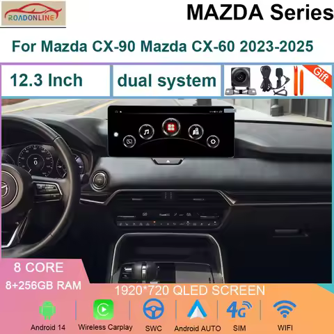 12.3INCH Android 14 Car Radio For Mazda CX-90 Mazda CX-60 2023-2025 Multimedia Video Player Stereo N