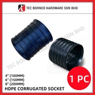 TEC [1 PCS] 4" 6" 8" inch HDPE Corrugated Pipe Fitting Double End Socket 100MM / 150MM / 200MM (BLAC