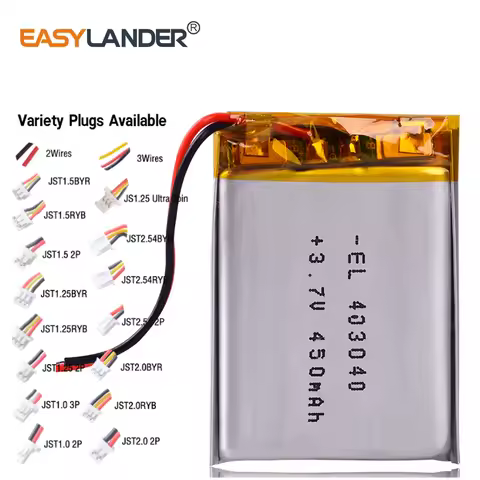 Variety Plugs 403040 3.7V 450mAh Rechargeable Lithium Li-ion Polymer Battery