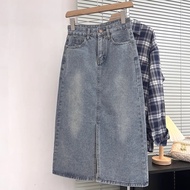 KeyGirl premium front slit jeans skirt for women a line 7 8 trendy jumbo size XS-5XL fashion Highwai