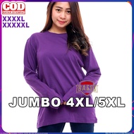 UNGU 4XL 5XL Women's Jumbo Long Sleeve Plain T-Shirt Dark Purple