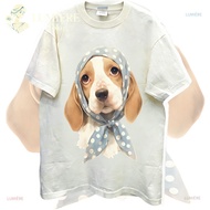 ShopLumière|T-shirt short sleeve top Korean style oversized t-shirt dog motif beagle scarf polka dot
